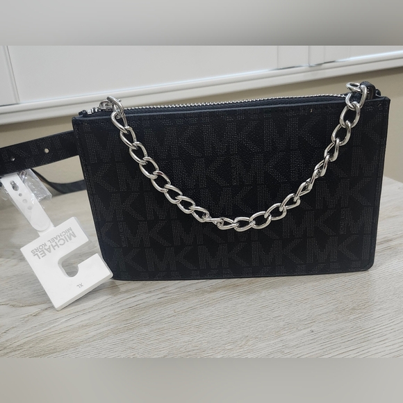 NWT Michael Kors Black Belt Bag Fanny Pack Signature Logo XL - Picture 4 of 8